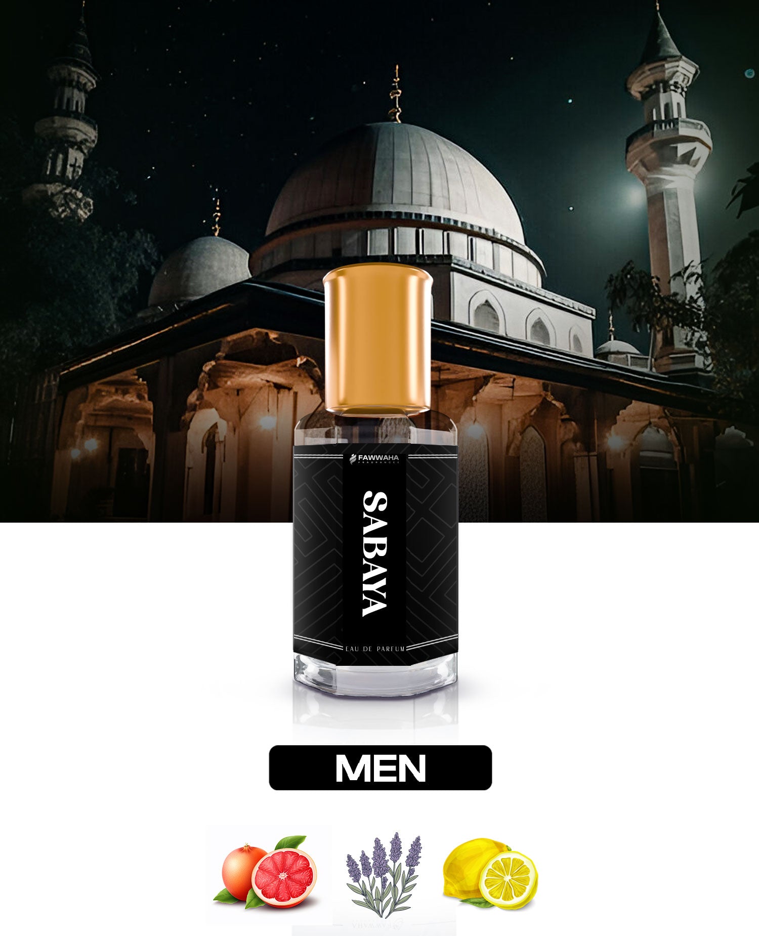 Fawwaha Fragrances sabaya arabic attar for men with grapefruit, lavender, and lemon notes